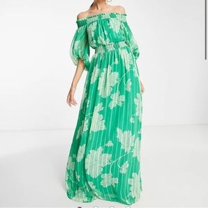 Floor length ASOS green floral gown